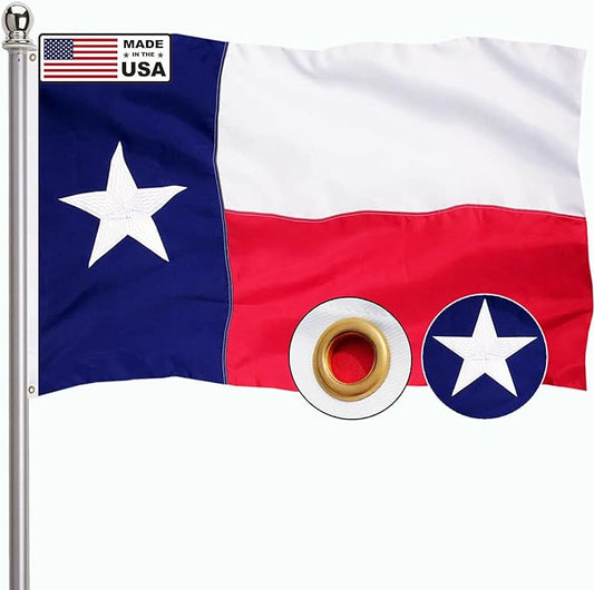 Texas State Flags 3x5 Outdoor Made in USA- Embroidered Texas Flag Heavy Duty Nylon Durable UV Protected with Embroidered Stars Sewn Stripes and Brass Grommets Suitable for High Wind