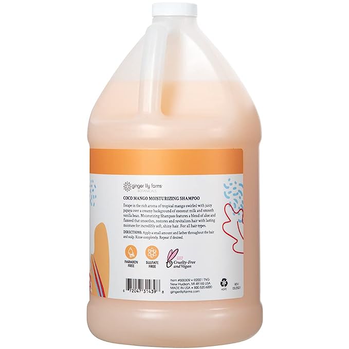Ginger Lily Farms Botanicals Moisturizing Shampoo for All Hair Types, Coco Mango, 100% Vegan & Cruelty-Free, Coconut Mango Scent, 1 Gallon (128 fl oz) Refill
