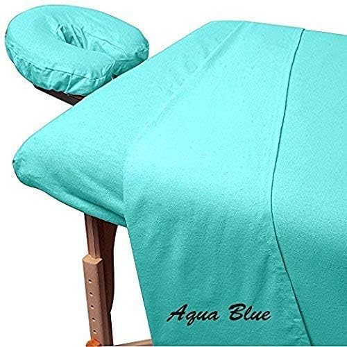 Premium Beddings 600 Thread-Count 3-Piece Massage Table Spa Sheet Set (1Pc Fitted Sheet Fit up to 7" Inch Deep Pocket, 1Pc Flat Sheet & 1Pc Fitted Face Rest Cover) 100% Egyptian Cotton Aqua