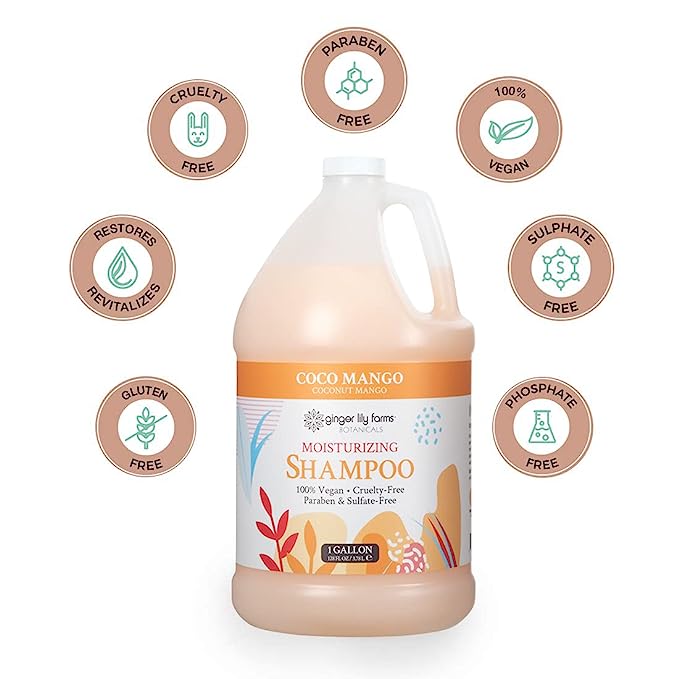 Ginger Lily Farms Botanicals Moisturizing Shampoo for All Hair Types, Coco Mango, 100% Vegan & Cruelty-Free, Coconut Mango Scent, 1 Gallon (128 fl oz) Refill