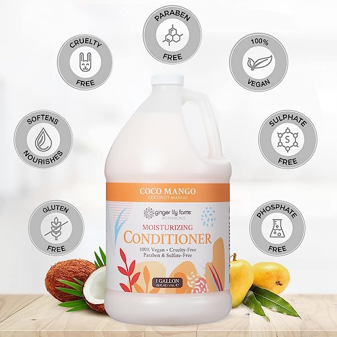 Ginger Lily Farms Botanicals Moisturizing Conditioner for All Hair Types, Coco Mango, 100% Vegan & Cruelty-Free, Coconut Mango Scent, 1 Gallon Refill