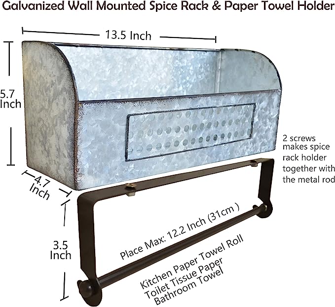 Farmhouse Paper Towel or Towel Holder ~ Galvanized Metal